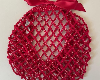 Lipstick Red with silver sparkles snood/hairnet crocheted to an original 1940s pattern - 3 sizes available