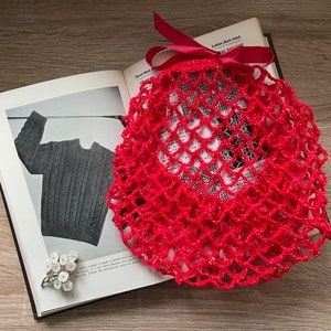 Red sparkles snood/hairnet crocheted to an original 1940s pattern 3 sizes available image 1