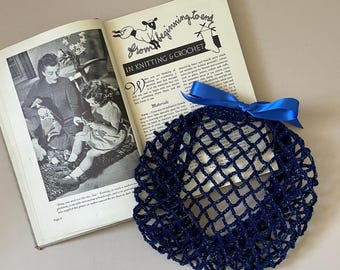 Navy and Green sparkle snood/hairnet crocheted to an original 1940s pattern - 3 sizes available