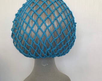 Madonna blue snood/hairnet crocheted to an original 1940s pattern - 3 sizes available