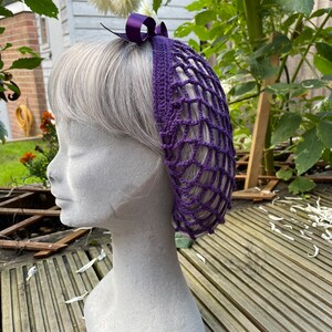 Purple 1940s style retro ribbon snood hairnet image 5