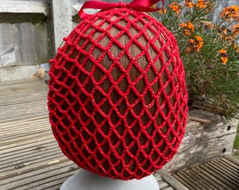 Red and gold snood/hairnet crocheted to an original 1940s pattern - 3 sizes available