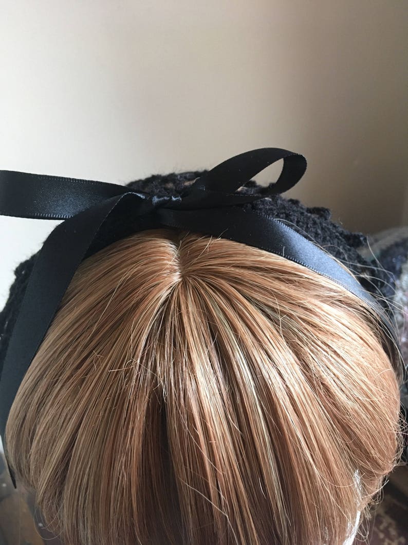 Classic black 1940s style retro ribbon snood hairnet Audrey image 6