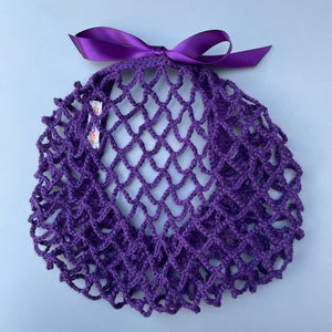 Purple 1940s style retro ribbon snood hairnet image 1