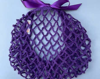 Purple 1940s style retro ribbon snood hairnet