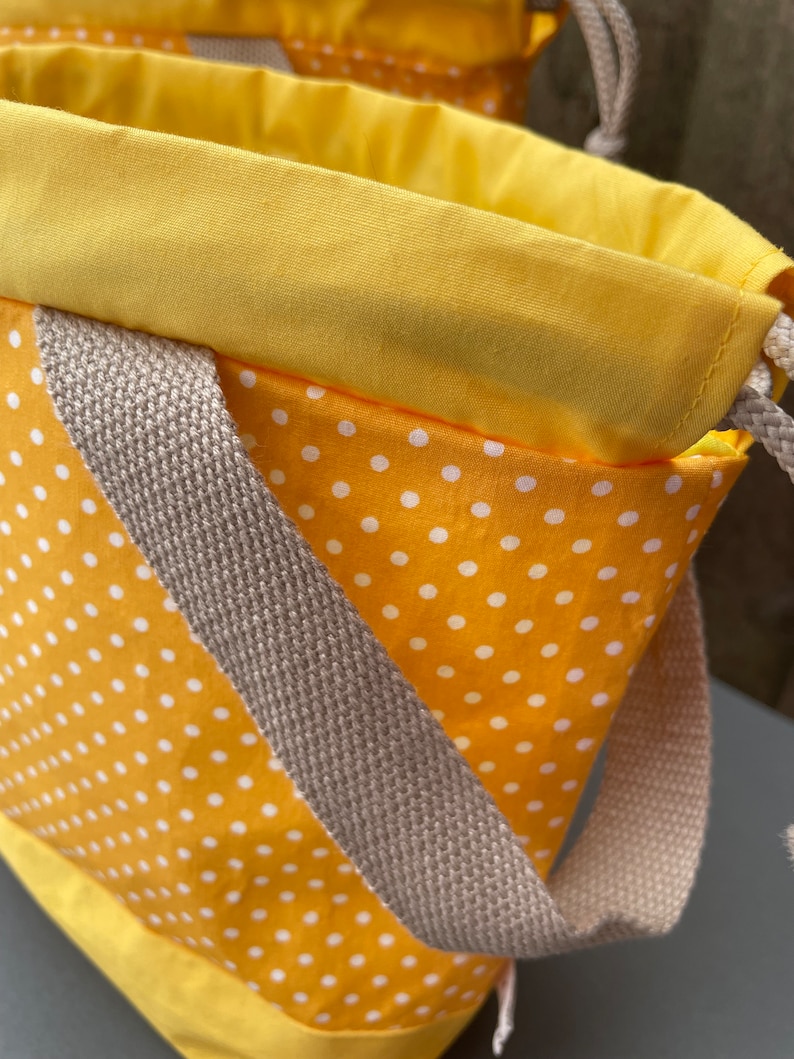 Kordelzug Projektbeutel zum Stricken, Häkeln oder Sticken Dotty Yellow Bild 3