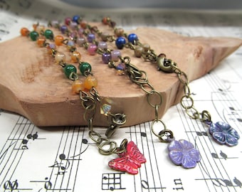 Fairy Feet Gemstone and Crystal Beaded Anklet, Flower, Butterfly
