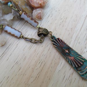 Sunburst Handmade Beaded Necklace - Brass Pendant Necklace - Bohemian Necklace - Glass Bead Jewelry - Boho Style