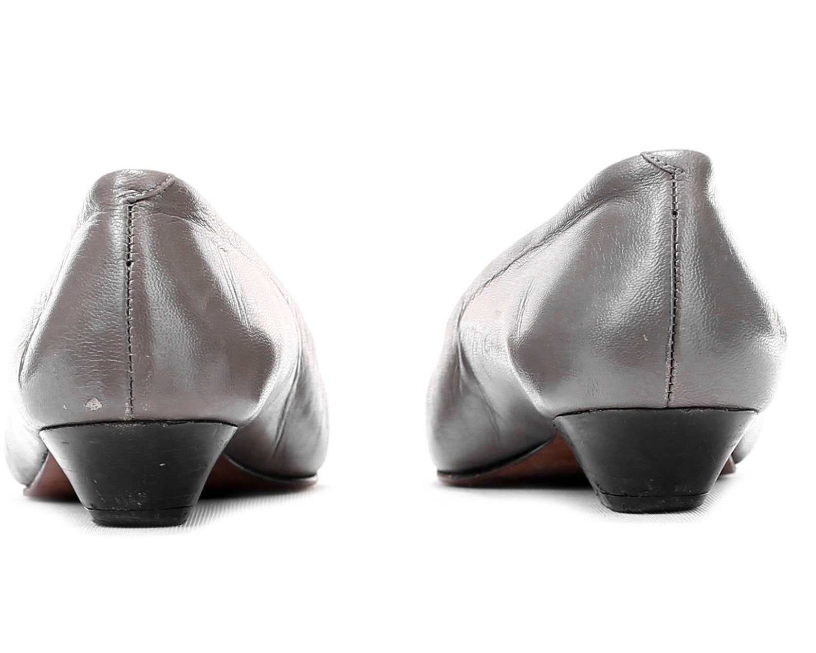 us size 6.5 grey ballet flats vintage leather shoes 80s mod slip ons low heel grey shoes minimalist ballerinas girlfriend shoes.