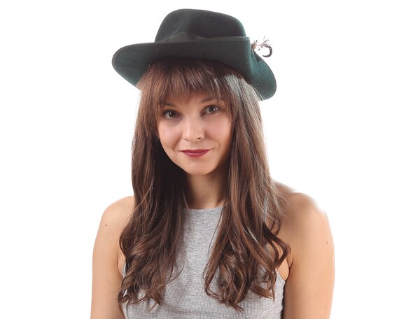 Felt Panama Hunting Hat 70s Wool Felt Hat Pin Feat