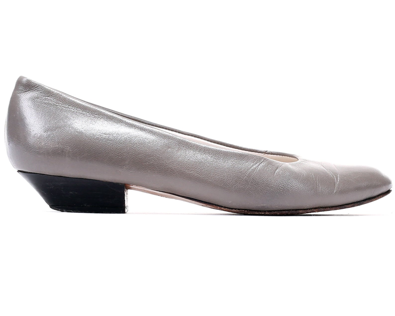 us size 6.5 grey ballet flats vintage leather shoes 80s mod slip ons low heel grey shoes minimalist ballerinas girlfriend shoes.