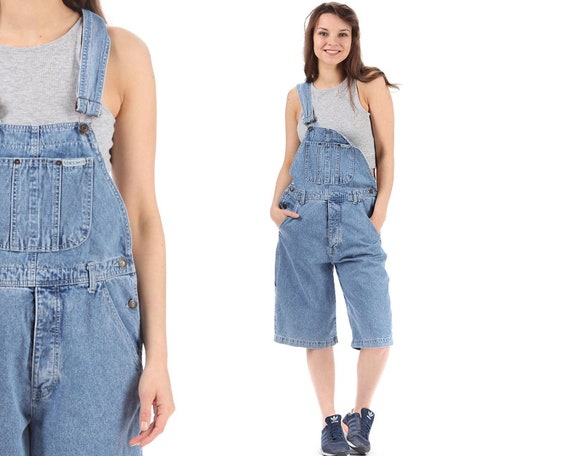 Oversized Jean Overall Shorts 90s. Vintage Medium