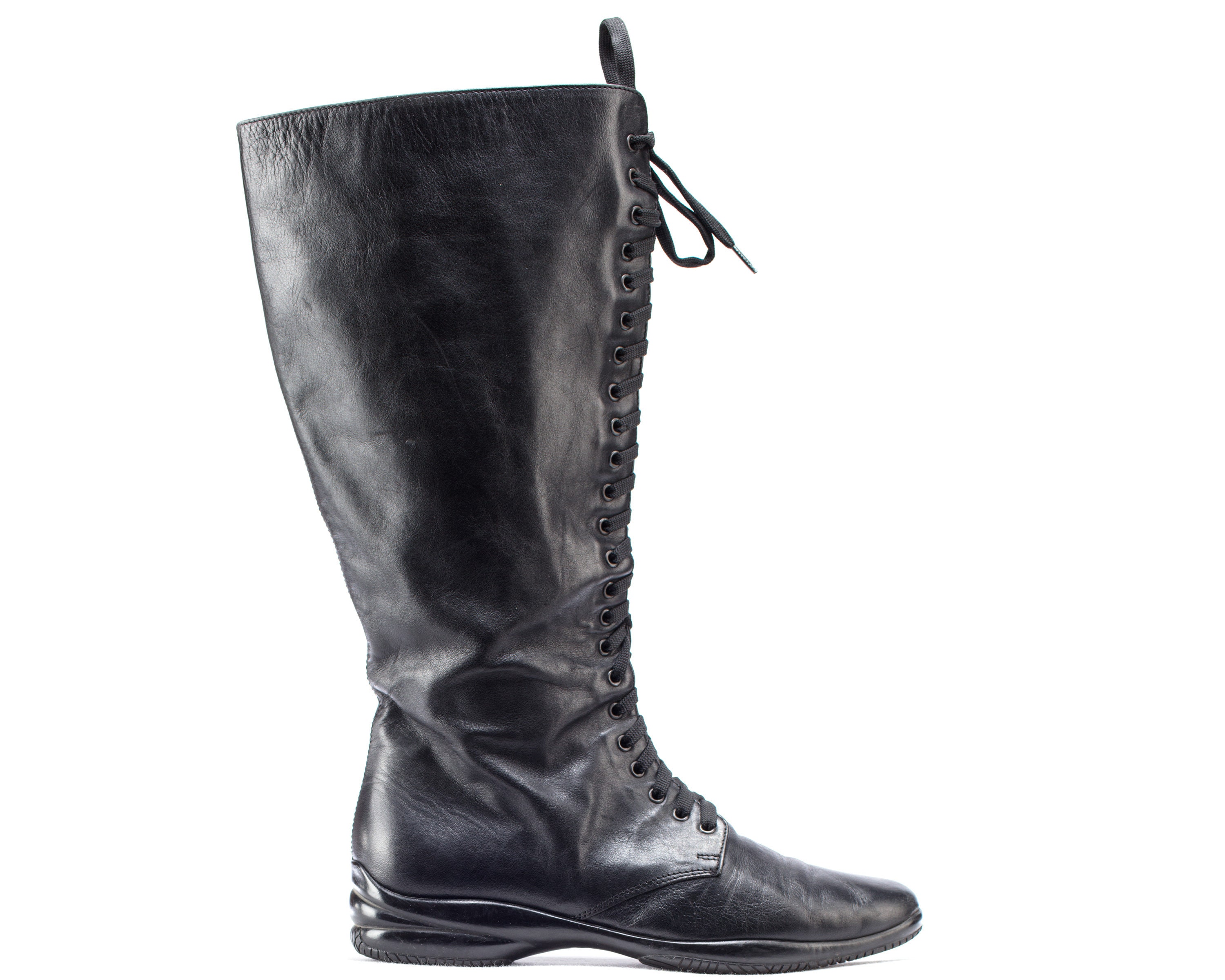 Damen Kniestiefel Schwarz - Mit Seitlicher Schnalle - Retro Design - Niedriger Absatz - Kunstleder