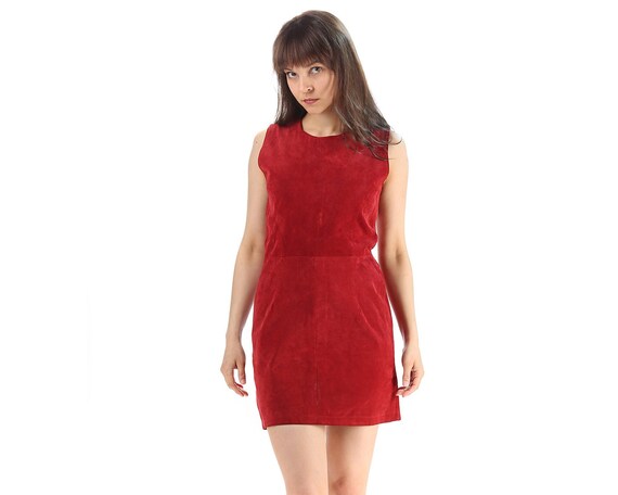 Red Leather Mini Dress 70s Burgundy Suede Dress Hi