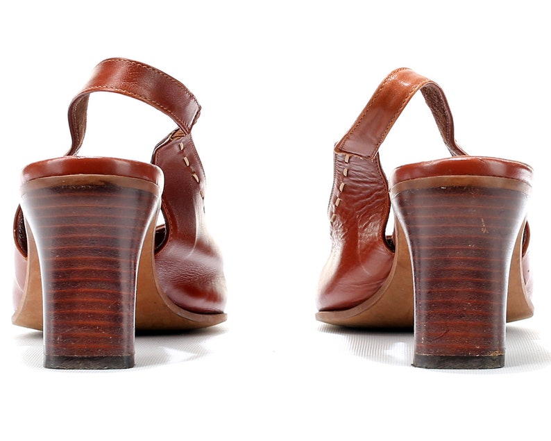 Eur 39 Uk 6 US size 8.5 Brown Italian Mules Sandals 90s Slingback Heels Leather Mules Shoes Made in Italy Footwear Slide On Heels