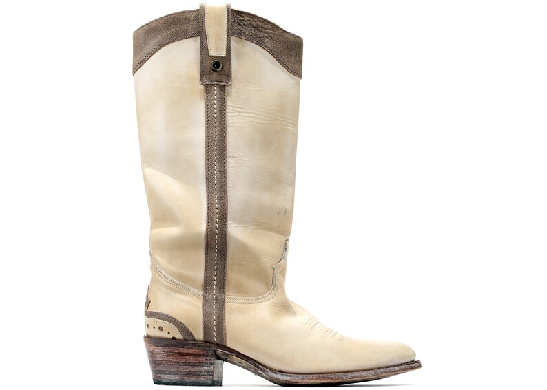 Eur 37.5 Uk 4.5 US 7 Cowboy Boots SENDRA Footwear Vintage Beige Leather Western Boots Harness Boots 90s Cowboy Boots Country