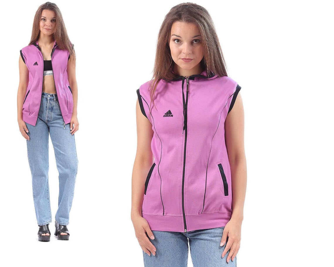 Hooded ADIDAS Vest Pink Gilet 90s Sleeveless Sweatshirt Zip Up | Etsy