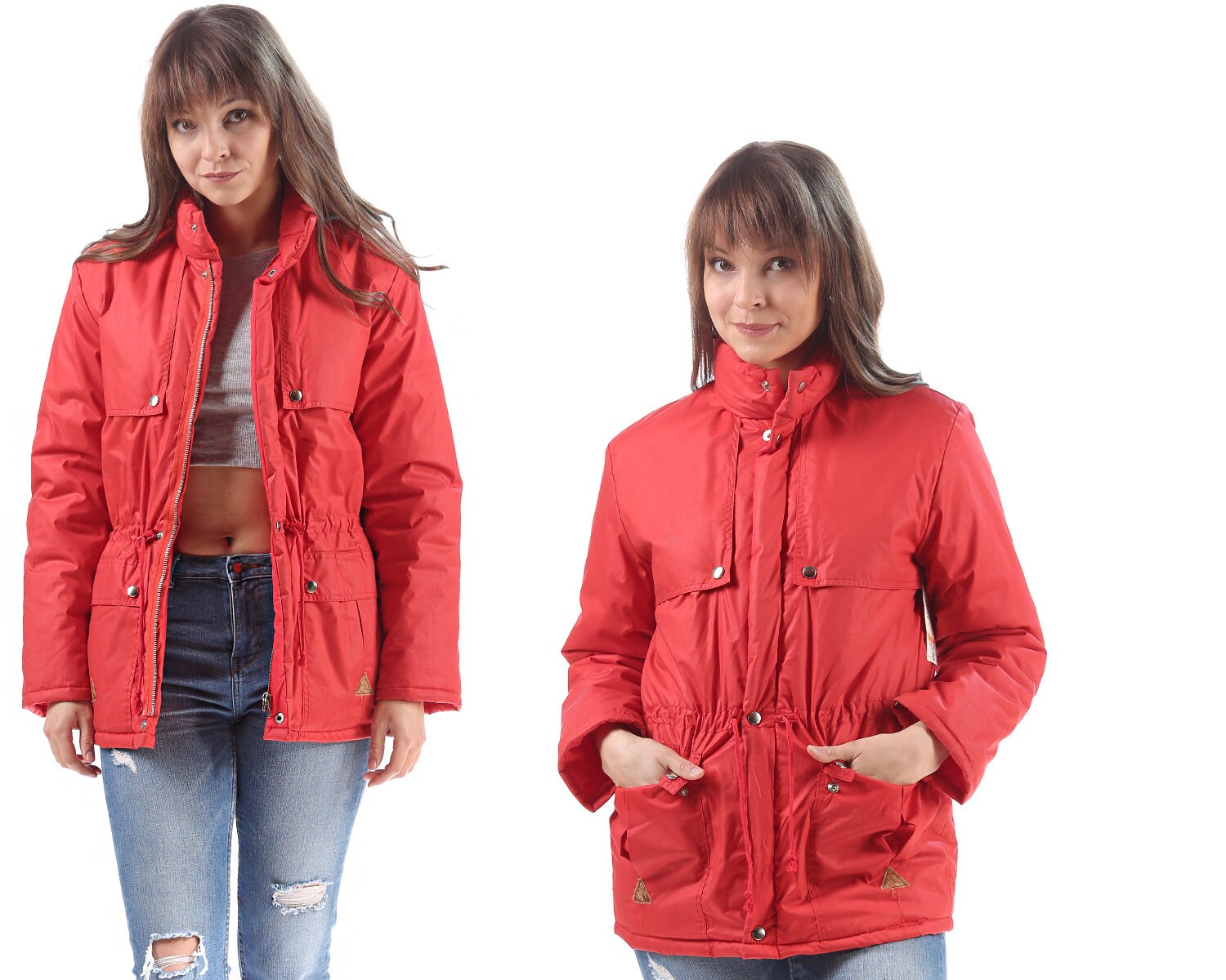 ladies red puffa jackets