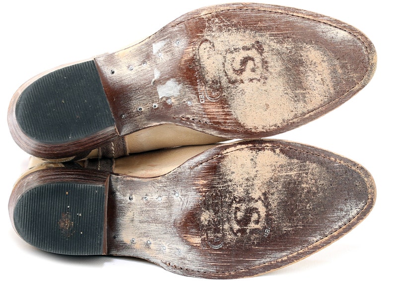 Eur 37.5 Uk 4.5 US 7 Cowboy Boots SENDRA Footwear Vintage Beige Leather Western Boots Harness Boots 90s Cowboy Boots Country
