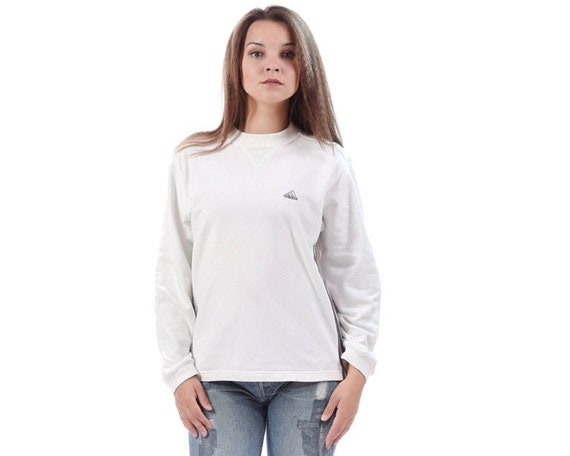 White ADIDAS Sweatshirt 90s Vintage White Sweater Pullover | Etsy