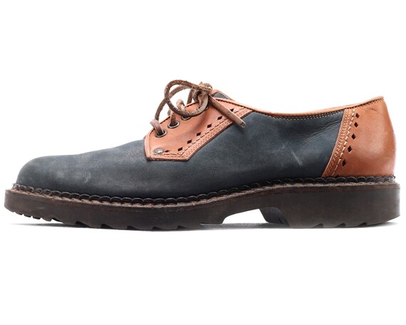 US men 8 Blue Brogue Shoes 80s Lace Up Derby Oxfor