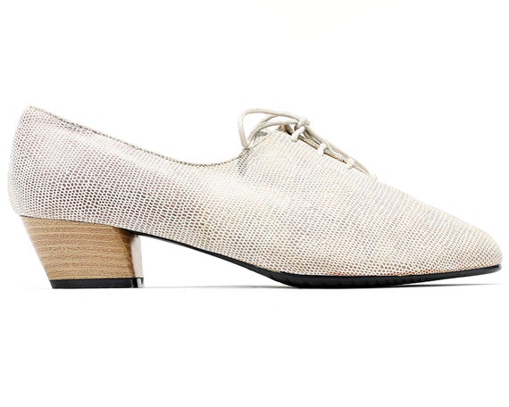 EU 38 Oxfords Shoes Retro 80s Lace Up Pale Grey Le