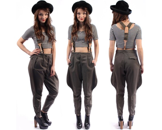 JODHPURS PANTS 70s Army Retro Trousers Khaki Wool