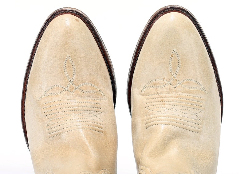Eur 37.5 Uk 4.5 US 7 Cowboy Boots SENDRA Footwear Vintage Beige Leather Western Boots Harness Boots 90s Cowboy Boots Country