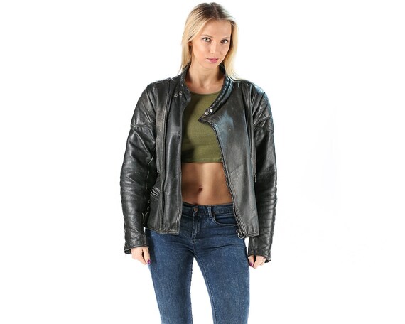 Leather BOYFRIEND Leather Bomber Jacket 80s Black Vintage Crop Motorcycle Biker Coat Short Moto Unisex Blazer 1980s Women Hipster Large