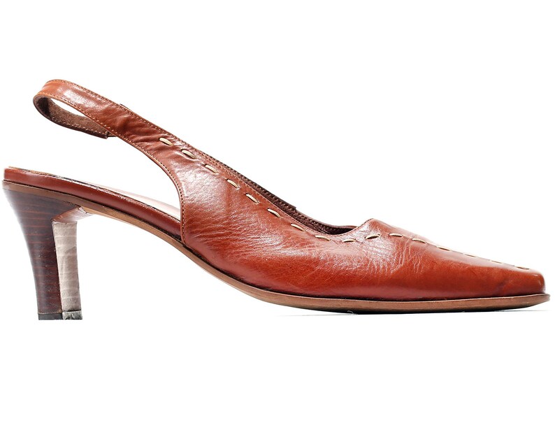 Eur 39 Uk 6 US size 8.5 Brown Italian Mules Sandals 90s Slingback Heels Leather Mules Shoes Made in Italy Footwear Slide On Heels