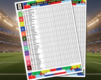 2026 WM Fußball Sticker Album Checkliste Printable Fußball Sticker Sammlung Tracker A4 PDF Sofort-Download