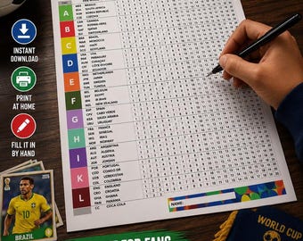 Lista kontrolna albumu z naklejkami piłkarskimi Mistrzostw Świata 2026 do druku Lista śledzenia kolekcji naklejek piłkarskich A4 PDF do natychmiastowego pobrania