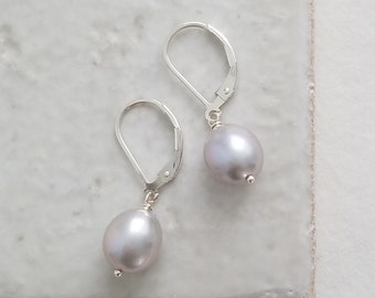 Gray Pearl Earrings, Sterling Silver Lever Back Earrings, Freshwater Pearl Drop Earrings, Gold Pearl Earrings - 14kt Gold Fill