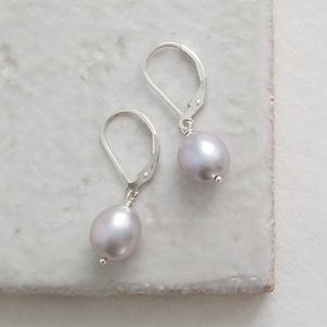 Gray Pearl Earrings, Sterling Silver Lever Back Earrings, Freshwater Pearl Drop Earrings, Gold Pearl Earrings - 14kt Gold Fill