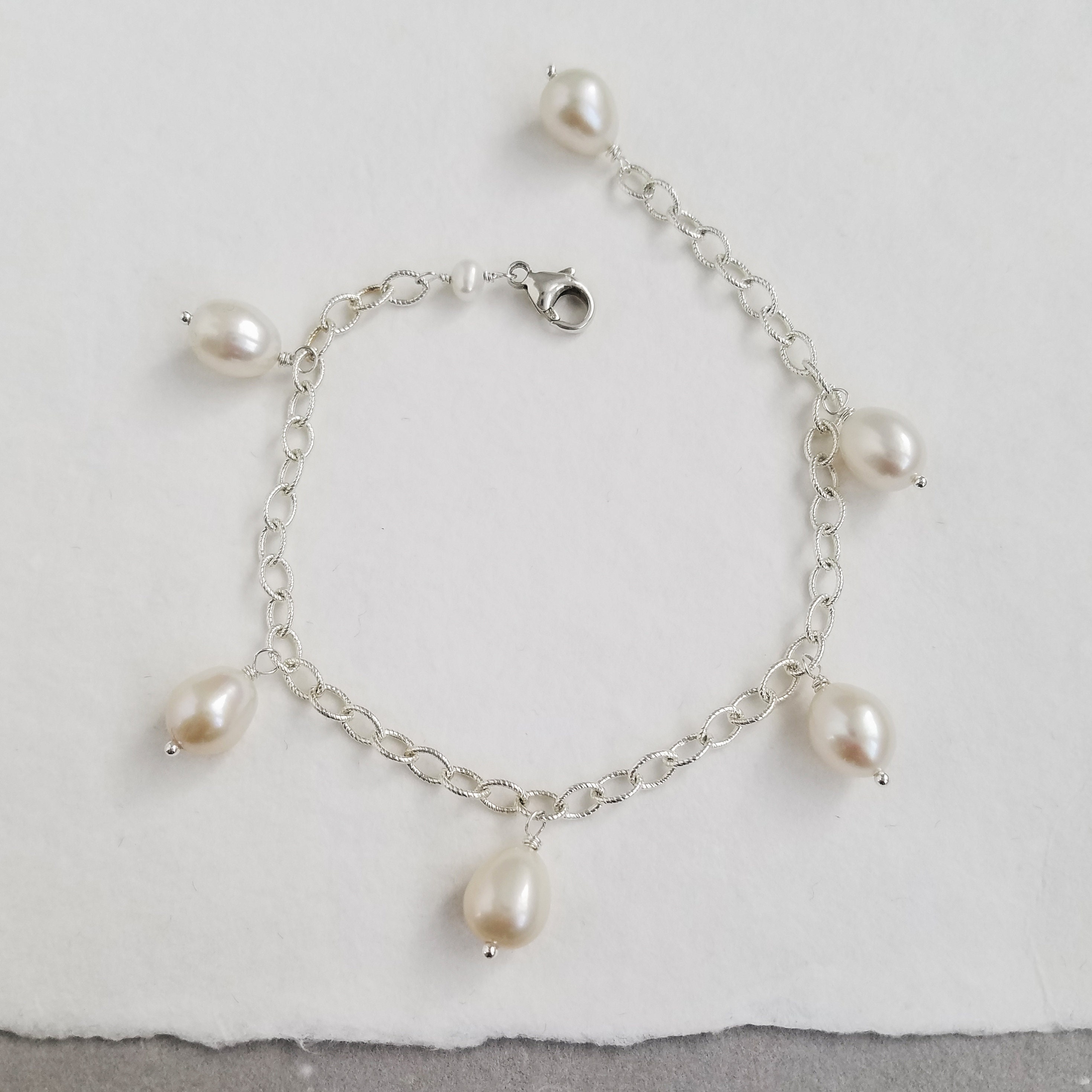 Pearl Charm Bracelet Freshwater Pearl Bracelet Large Pearl Etsy