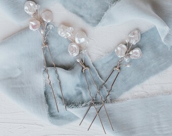 Pearl Bridal Hairpin, Wedding Hair Pin, Real Pearl Hair Pin, Pearl Hair Accessories, Floral Hair Pins Wedding