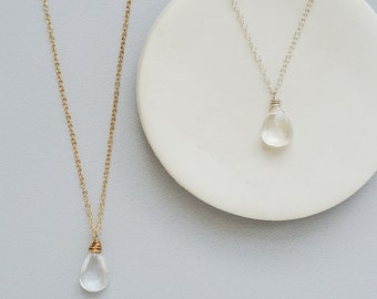 Quartz Pendant Necklace, Dainty Necklace, April birthstone necklace, Bridesmaid Necklace