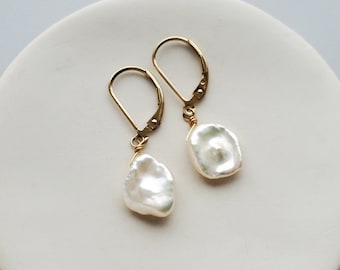 Keshi Pearl Earrings, Keishi Pearl Earrings, Gifts for Her, Gold Fill Pearl Earrings, Boho Bridal Earrings