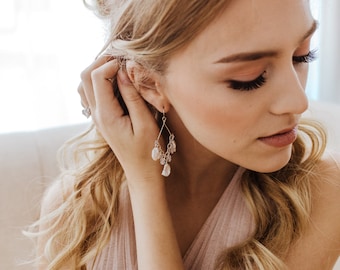 Chandelier Bridal Earrings, Chandelier Wedding Earrings, Pearl Chandelier Earrings, Boho Bridal Jewelry, Boho Wedding Jewelry for Brides
