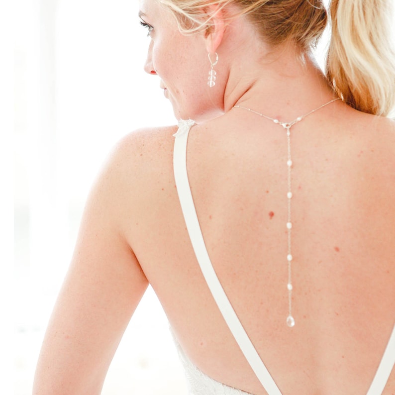 Detachable Pearl Back Drop, Silver Backdrop, Wedding Back Drop Necklace, Bridal Back Necklace, Wedding Accessories, Pearl Bridal Necklace image 4