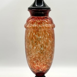 Vintage Large Amber Colored Handblown Glass Urn w/Lid-27 Inches