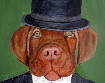 Jasper - Original Painting- Gentleman  Ancestor Painting - Acrylic on Canvas 24 x 36 - Signed and Dated  - Bowler Hat - Dog Portrait - Dog -