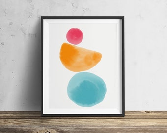 Watercolor 4 Mid Century Modern Shapes Series watercolor painting abstract watercolor mid century modern Eames Era watercolor paining print