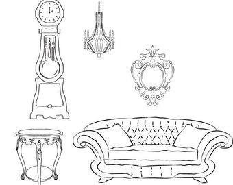 DOWNLOAD Clip Art Vector Images of Vintage Furniture Hand Drawn for Scrapbooking Personal Use Logo Web Design