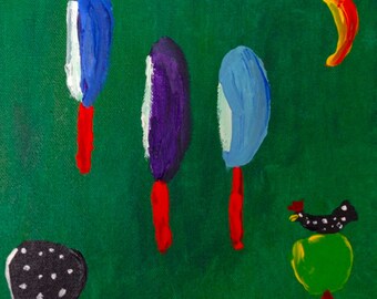 In the Barnyard  Folk Art Painting Acrylic on Canvas