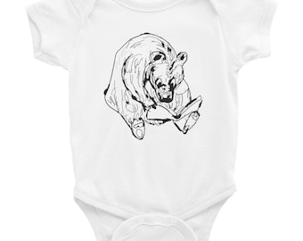 Reading Bear Infant Bodysuit NB to 24mo for boys and girls Bears and Reading Children Book hand drawn bear sketch