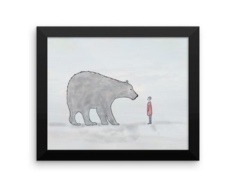 Hello!  Framed Nursery Art Child Bear Friends Framed Wall Art Original Watercolor Print framed and ready to hang