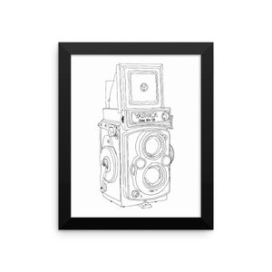 Framed in Wood Vintage Yashica Camera Original Illustration Framed Wall Art Photographers Photography Hand Drawn Camera Print