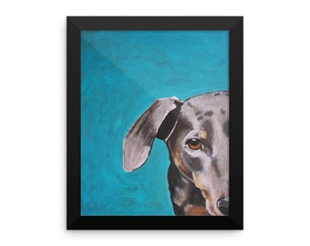 Blue Dog Framed Print ready to hang Print of my Original Painting pet owner gift dog lovers