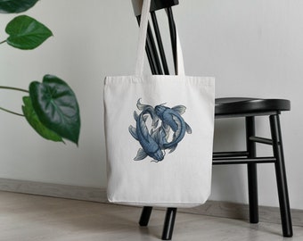 Custom Koi Tote Bag • Fish Tote Bag • Eco-friendly Bag • Reusable Bag • Minimalistic Bag  • Custom Quote tote bag